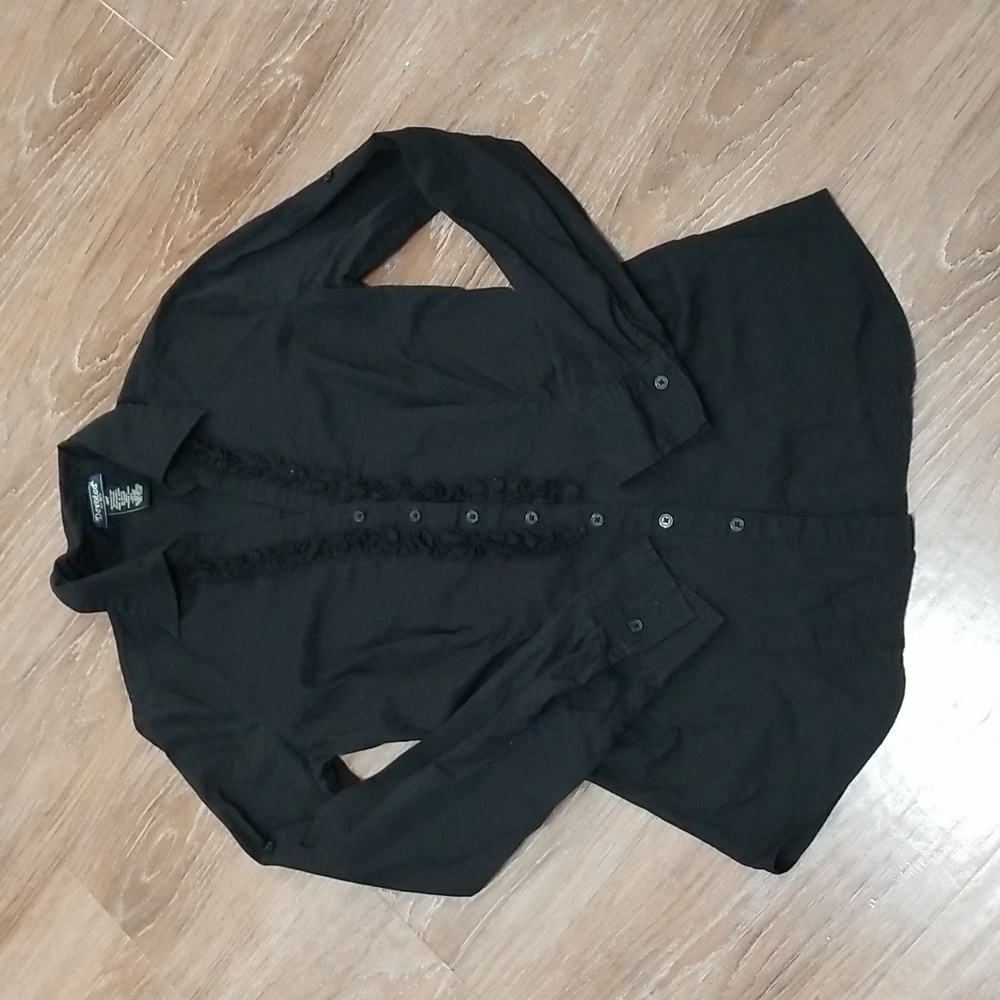 (S) Devoted by Dex Business Casual Office Workwear Formal Ruffle Black Tie
